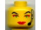 Part No: 3626pb0056  Name: Minifigure, Head Female with Red Lips, Green Eyes, Red Eye Shadow, Headset Pattern (Cam)