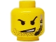Part No: 3626pb0095  Name: Minifigure, Head Black Eyebrows, Beard Stubble, Headset with Microphone, Lopsided Open Mouth Scowl with Teeth Pattern
