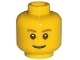 Lego part: Minifigure, Head Brown Eyebrows, Thin Grin, Black Eyes with White Pupils Pattern