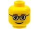 Part No: 3626pb0122  Name: Minifigure, Head Glasses Rectangular, Brown Thin Eyebrows, Smile Pattern