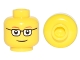 Part No: 3626pb0122b  Name: Minifigure, Head Glasses Rectangular, Red Thin Eyebrows, Smile Pattern