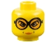 Part No: 3626pb0126  Name: Minifigure, Head Female Glasses with Orange Goggles, Dimples Around Lips Pattern