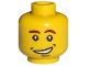 Part No: 3626pb0181  Name: Minifigure, Head Reddish Brown Thick Eyebrows, Dimples and Chin Dimple, Lopsided Open Mouth Smile with Teeth Pattern