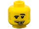 Part No: 3626pb0186  Name: Minifigure, Head Black Eyebrows, Left Raised, Moustache and Sideburns Stubble, Lopsided Open Mouth Smile with Teeth and Lower Lip, Missing Tooth Pattern