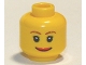 Part No: 3626pb0205  Name: Minifigure, Head Female with Brown Thin Eyebrows, White Pupils and Short Eyelashes, Wide Smile with Red Lips Pattern