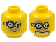 Part No: 3626pb0355  Name: Minifigure, Head Dual Sided Power Miner Glasses with Blue Arrow, Gray Eyebrows, Moustache, Mouth Closed / Mouth with Teeth Pattern