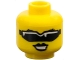 Part No: 3626pb0365  Name: Minifigure, Head Female Black Eyebrows and Lips, Sunglasses with Single Lens and White Reflections, Open Mouth Smile with Teeth Pattern