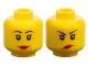 Part No: 3626pb0366  Name: Minifigure, Head Dual Sided Female Black Eyebrows, Single Eyelashes, Beauty Mark, Red Lips, Medium Nougat Wrinkles, Grin / Angry Lopsided Frown Pattern