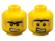 Part No: 3626pb0367  Name: Minifigure, Head Dual Sided Black Bushy Unibrow, Lower Eyelids, Light Bluish Gray Dirt Stains, Orange Scar, Angry Bared Teeth / Scared Pattern
