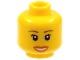 Part No: 3626pb0411  Name: Minifigure, Head Female Reddish Brown Eyebrows, Black Eyelashes, Dark Orange Lips, Open Mouth Smile with Teeth Pattern