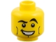 Part No: 3626pb0428  Name: Minifigure, Head Male Black Crooked Eyebrows, Vertical Cheek Lines, White Mouth and White Pupils Pattern