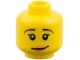 Part No: 3626pb0430  Name: Minifigure, Head Female Black Eyebrows, Crooked Smile, Peach Lips Pattern