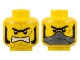 Part No: 3626pb0444  Name: Minifigure, Head Dual Sided Black Thick Unibrow and Mutton Chops, Dark Tan Dirt Stains, Reddish Brown Scar, Angry Bared Teeth / Dark Bluish Gray Bandana over Mouth Pattern