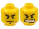 Part No: 3626pb0445  Name: Minifigure, Head Dual Sided Black Thick Eyebrows and Soul Patch, Right Lower Eyelid, Lime Paint Under Eyes, Orange Scuff Marks, Stern with Dimple / Angry Bared Teeth Pattern