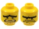 Part No: 3626pb0446  Name: Minifigure, Head Dual Sided Black Thick Unibrow, Lower Eyelids and Scratches, Nougat Hair, Moustache and Goatee Stubble, Scared Wide Open Mouth with Teeth / Stern Pattern