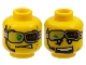 Part No: 3626pb0448  Name: Minifigure, Head Dual Sided Headset and Green Glasses with Red Bars, Glasses Down / Glasses Up and Mouth Open Pattern