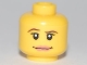 Part No: 3626pb0457  Name: Minifigure, Head Female with Pink Lips, Thin Brown Eyebrows and White Pupils Pattern