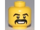 Part No: 3626pb0465  Name: Minifigure, Head Black Angled Eyebrows and Thick Moustache, Open Mouth Smile with Teeth Pattern