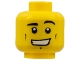 Part No: 3626pb0479  Name: Minifigure, Head Black Eyebrows, Left Raised, Cheek Lines, Chin Dimple, Wide Grin Showing Teeth Pattern