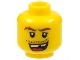 Part No: 3626pb0507  Name: Minifigure, Head Reddish Brown Wavy Eyebrows with Scar, Upper Eyelids, Moustache Stubble, Open Mouth Smile with Top Teeth and Red Tongue, Missing Tooth Pattern