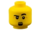 Part No: 3626pb0534  Name: Minifigure, Head Male Black Eyebrows, Raised Left Eyebrow, Black Goatee, White Pupils Pattern