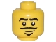 Part No: 3626pb0535  Name: Minifigure, Head Male Black Thick Eyebrows, Moustache, and Triangular Goatee, Grin with Dimple Pattern