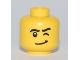Part No: 3626pb0547  Name: Minifigure, Head Black Eyebrows, Left Eye Wink, Lopsided Grin with Dimple Pattern