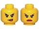 Part No: 3626pb0581  Name: Minifigure, Head Dual Sided Female Black Thin Eyebrows, Eyelashes, Medium Lavender Eye Shadow, Magenta Lips, Lower Eyelids and Lopsided Open Mouth Smirk with Teeth / Angry Frown Pattern