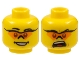 Part No: 3626pb0583  Name: Minifigure, Head Dual Sided Black Eyebrows, Sunglasses with Single Orange Lens and Nose Piece, Medium Nougat Chin Dimple, Open Mouth Smile with Teeth / Angry Yell with Top Teeth and Red Tongue Pattern