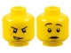 Part No: 3626pb0584  Name: Minifigure, Head Dual Sided Black Eyebrows, Medium Nougat Chin Dimple, Lower Eyelids and Lopsided Open Mouth Scowl with Teeth / Surprised Pattern
