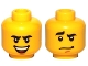 Part No: 3626pb0586  Name: Minifigure, Head Dual Sided Black Thick Eyebrows, Medium Nougat Chin Dimple, Open Mouth Smile with Top Teeth and Red Tongue / Worried Pattern