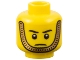 Part No: 3626pb0617  Name: Minifigure, Head Black Eyebrows, Gold Chain Chin Strap, Angry Frown Pattern