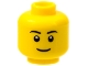 Part No: 3626pb0628  Name: Minifigure, Head Black Eyebrows, Thin Grin, Black Eyes with White Pupils Pattern