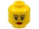 Part No: 3626pb0629  Name: Minifigure, Head Female Black Thin Eyebrows, Eyelashes, Red Lips, Grin Pattern