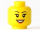 Part No: 3626pb0633  Name: Minifigure, Head Female Black Eyebrows and Eyelashes, Medium Nougat Lips, and Open Mouth Smile with Teeth Pattern