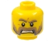 Part No: 3626pb0639  Name: Minifigure, Head Dark Tan and Dark Bluish Gray Thick Eyebrows, Moustache and Mutton Chops, Medium Nougat Wrinkles, Angry Open Mouth Scowl with Teeth Pattern