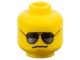 Part No: 3626pb0642  Name: Minifigure, Head Black Sunglasses with Dark Silver Reflections, Medium Nougat Chin Dimple, Grim Smirk Pattern