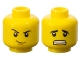 Part No: 3626pb0654  Name: Minifigure, Head Dual Sided Black Eyebrows, Medium Nougat Chin Dimple, Thin Smirk / Scared Open Mouth with Teeth Pattern