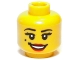 Part No: 3626pb0658  Name: Minifigure, Head Female Black Eyebrows, Double Eyelashes, Beauty Mark, Red Lips, Open Mouth Smile with Teeth and Dimple Pattern