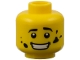 Part No: 3626pb0660  Name: Minifigure, Head Black Eyebrows, White Pupils, Dirt Stains, Open Mouth Smile with Teeth Pattern