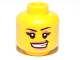 Part No: 3626pb0673  Name: Minifigure, Head Female with Black Eyebrows, Eyelashes, Dark Pink Eye Shadow and Lips, Lopsided Open Mouth Smile with Teeth Pattern