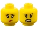 Part No: 3626pb0681  Name: Minifigure, Head Dual Sided Female Black Thin Eyebrows, Eyelashes, Smirk and Red Lips / Angry Bared Teeth and Medium Nougat Chin Dimple Pattern