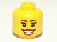 Part No: 3626pb0694  Name: Minifigure, Head Female Reddish Brown Eyebrows, Black Eyelashes, Red Lips, Open Mouth Smile with Teeth and Dimples Pattern