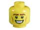 Part No: 3626pb0696  Name: Minifigure, Head Reddish Brown Eyebrows with Scar, Medium Nougat Cheek Lines and Chin Dimple, Open Mouth Smile with Teeth Pattern