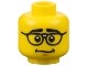 Part No: 3626pb0712  Name: Minifigure, Head Male Thick Black Eyebrows, Repaired Glasses, Nervous Smile Pattern