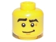 Part No: 3626pb0776  Name: Minifigure, Head Black Eyebrows, Raised Right Eyebrow, Crooked Smile Pattern