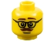 Part No: 3626pb0790  Name: Minifigure, Head Male Dark Brown Eyebrows and Moustache, Left Raised Eyebrow, Black Glasses, Neutral Pattern