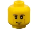 Part No: 3626pb0810  Name: Minifigure, Head Dark Tan and Black Eyebrows, Upper Eyelids, Medium Nougat Cheek Lines and Chin Dimple, Lopsided Grin Pattern