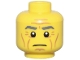 Part No: 3626pb0830  Name: Minifigure, Head Dark Bluish Gray Eyebrows, Medium Nougat Cheek Lines, Chin Dimple, and Wrinkles, Furrowed Brow, Neutral Pattern