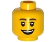 Part No: 3626pb0833  Name: Minifigure, Head Dark Brown Eyebrows, Upper Eyelids, Lopsided Open Mouth Smile with Top Teeth Pattern